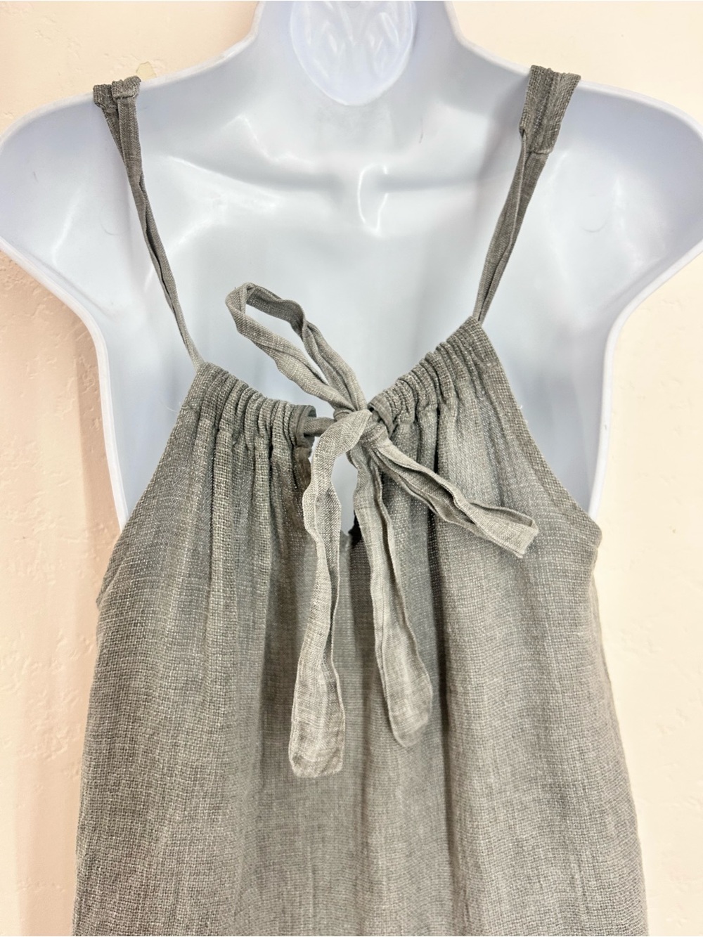 Tempo Paris 100% Linen Sleeveless Ruffled Hem Midi Dress M/L Gray Italy NWT - Picture 6 of 13